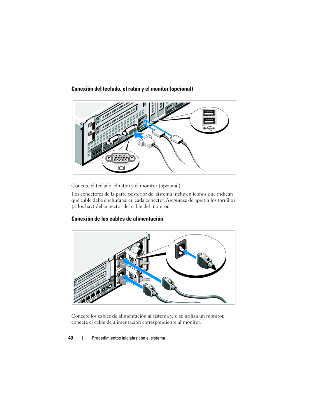 Dell R815 manual Conexión del teclado, el ratón y el monitor opcional, Conexión de los cables de alimentación 