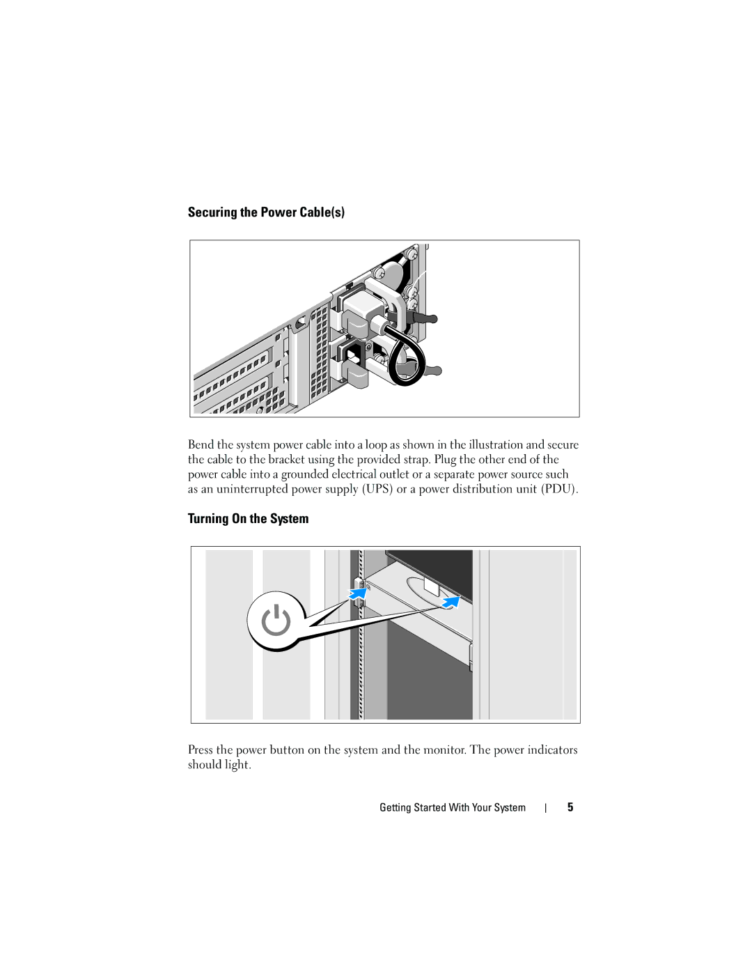 Dell R815 manual Securing the Power Cables, Turning On the System 