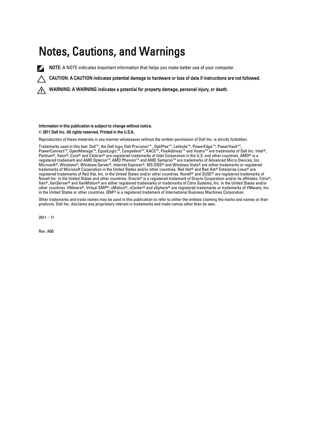 Dell R820 manual Notes, Cautions, and Warnings, Information in this publication is subject to change without notice 