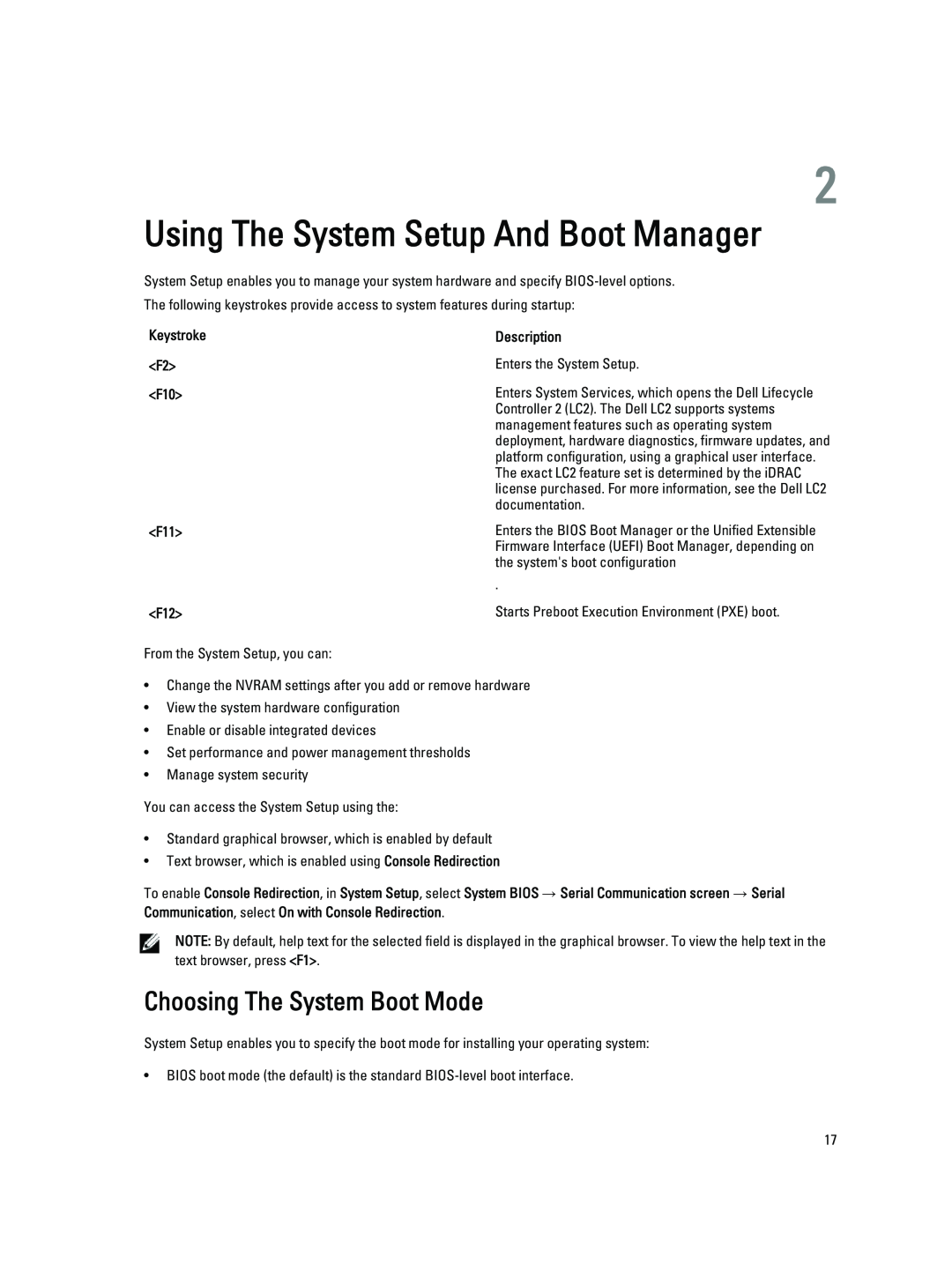 Dell R820 owner manual Using The System Setup And Boot Manager, Choosing The System Boot Mode 