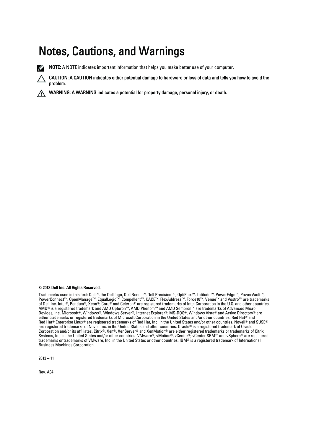 Dell R820 owner manual Notes, Cautions, and Warnings, Dell Inc. All Rights Reserved 