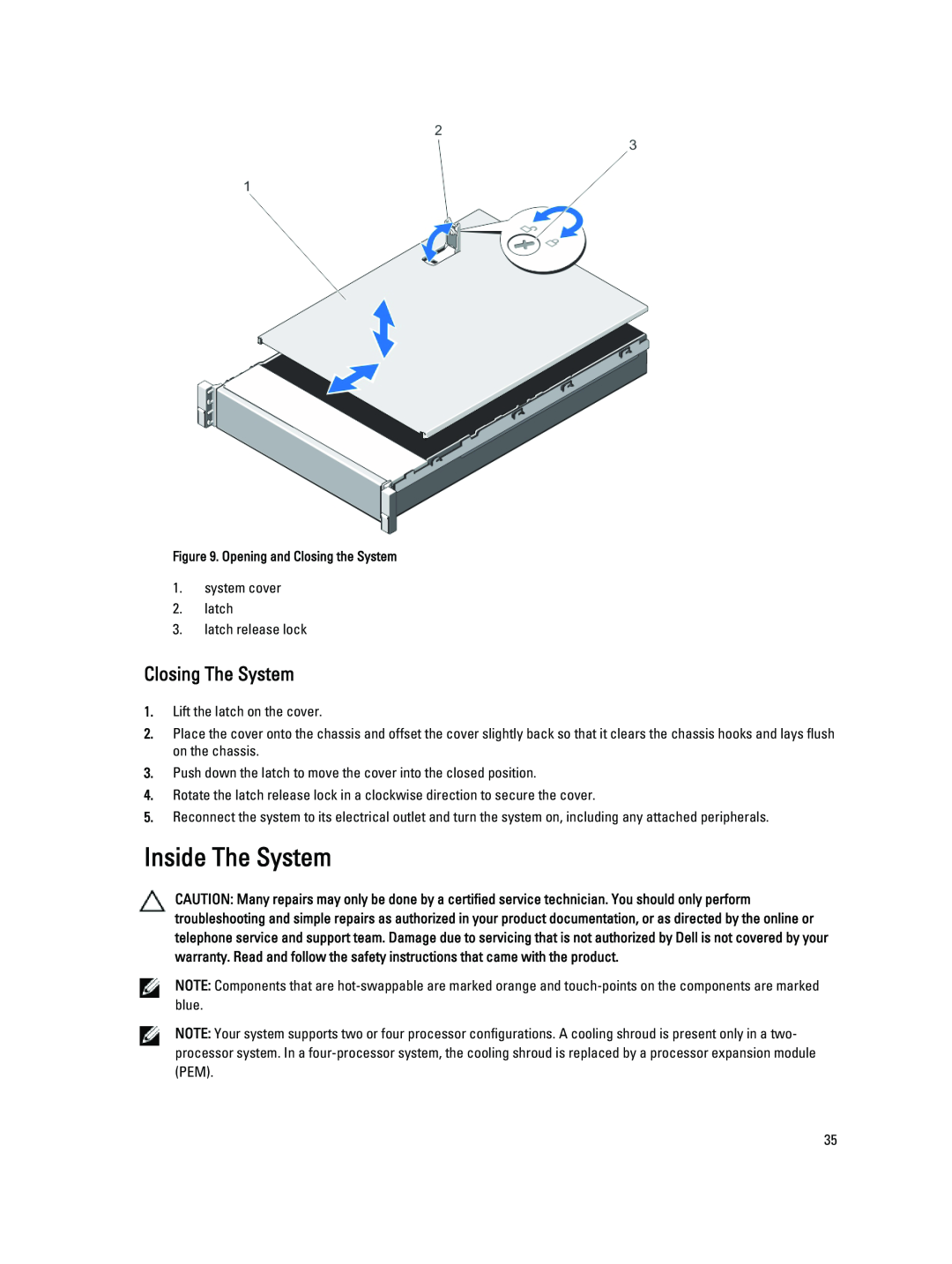 Dell R820 owner manual Inside The System, Closing The System 