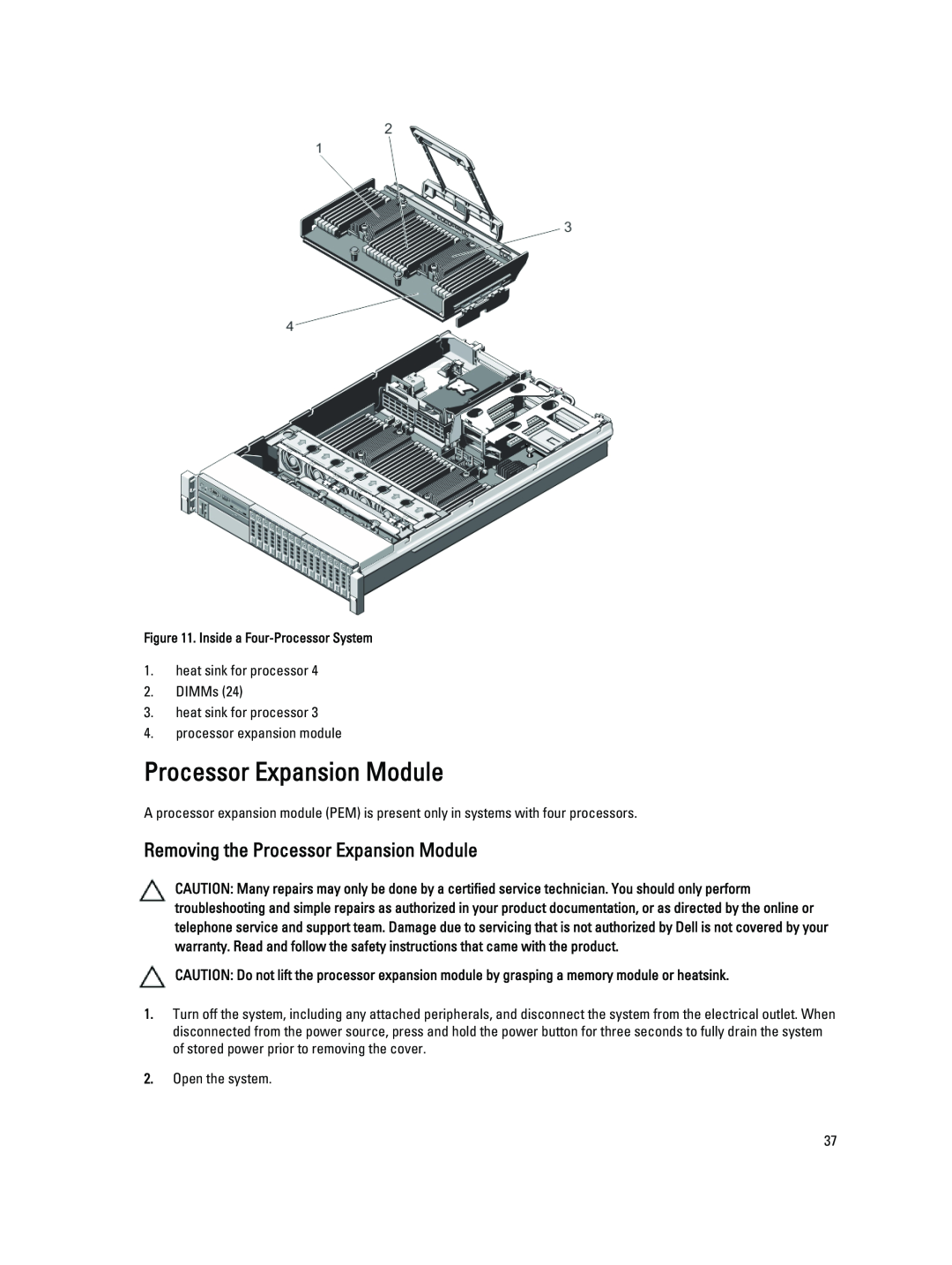 Dell R820 owner manual Removing the Processor Expansion Module 