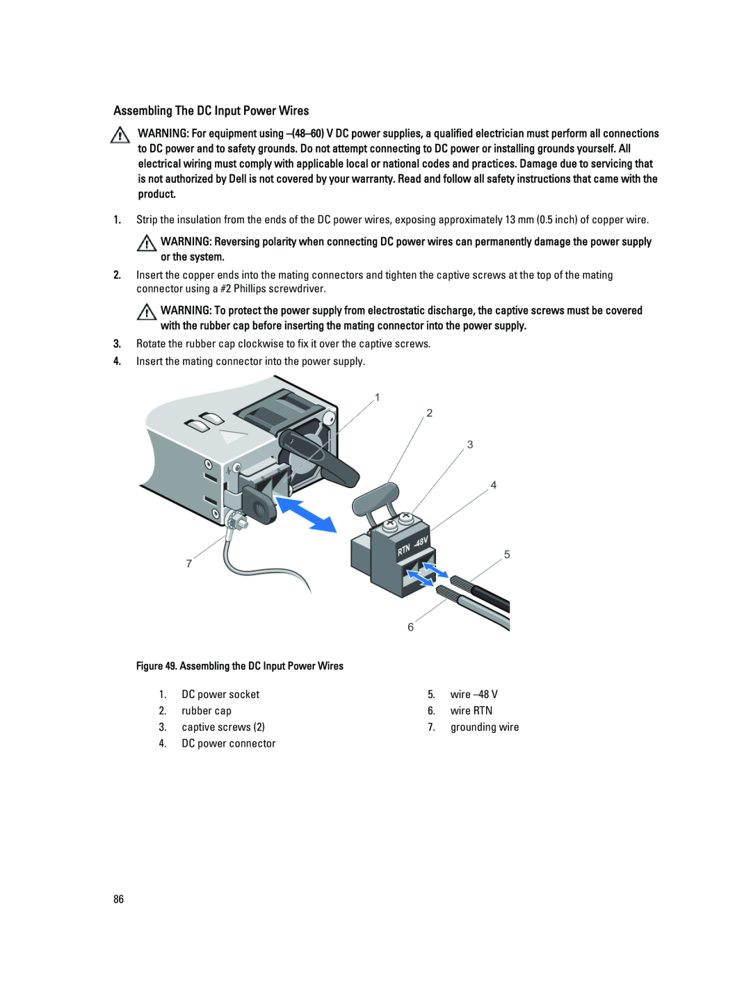 Dell R820 owner manual Assembling The DC Input Power Wires 