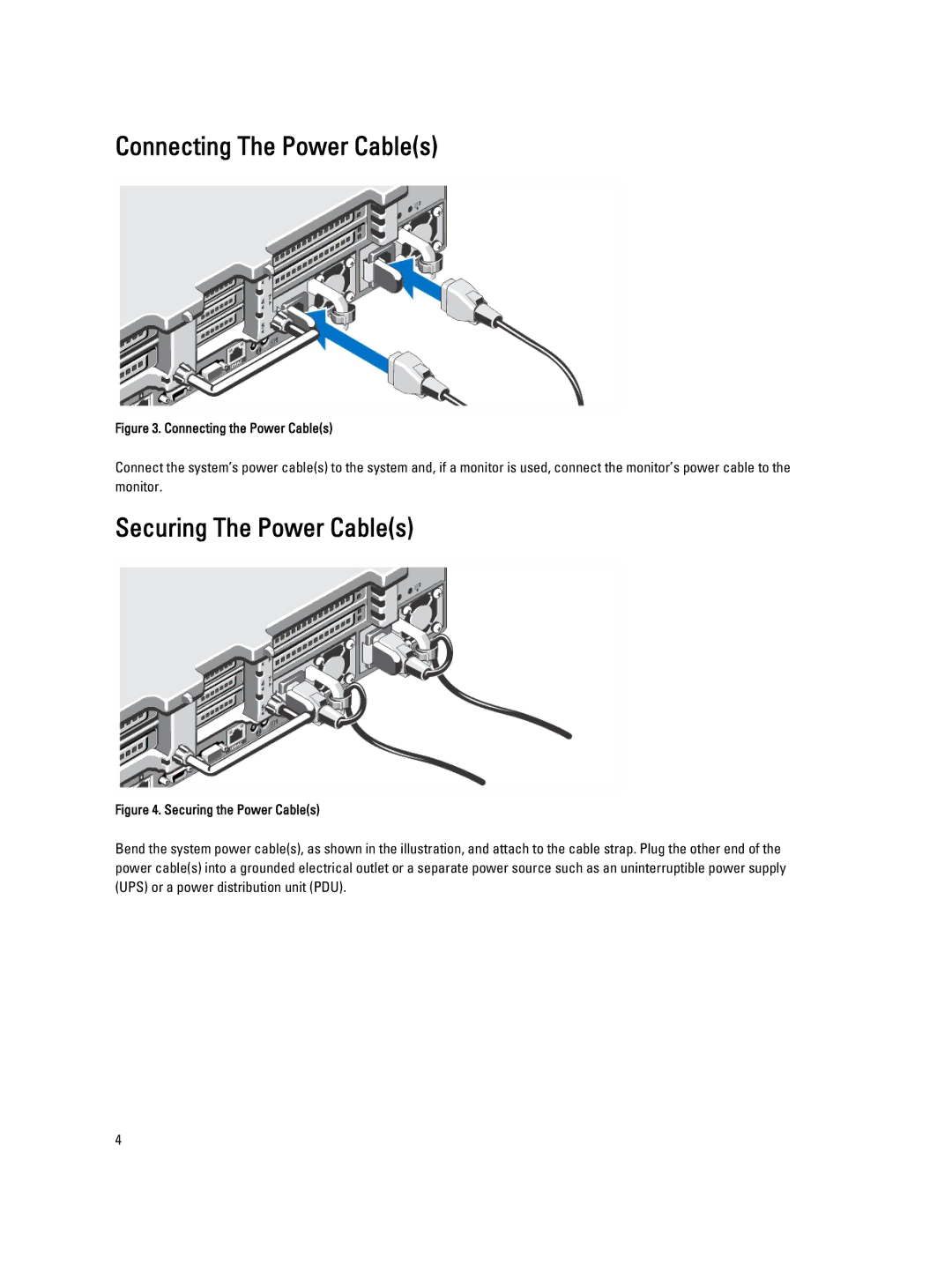 Dell R820 manual Connecting The Power Cables, Securing The Power Cables 