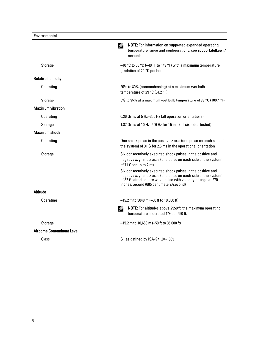 Dell R820 manual Environmental, Manuals, Relative humidity, Maximum vibration, Maximum shock, Altitude 