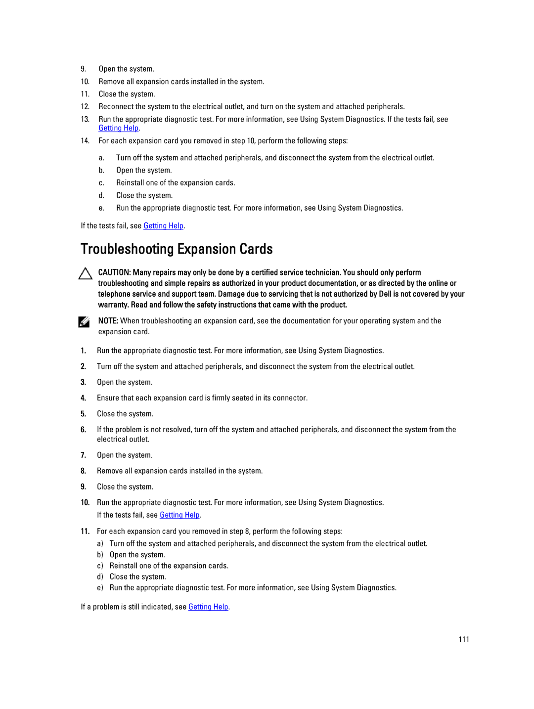 Dell R820 owner manual Troubleshooting Expansion Cards 