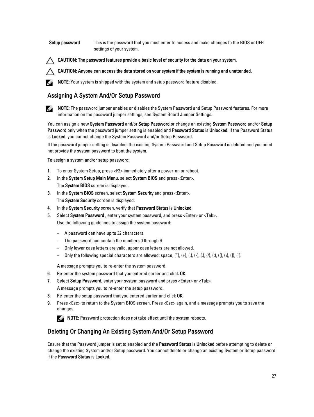 Dell R820 owner manual Assigning a System And/Or Setup Password 