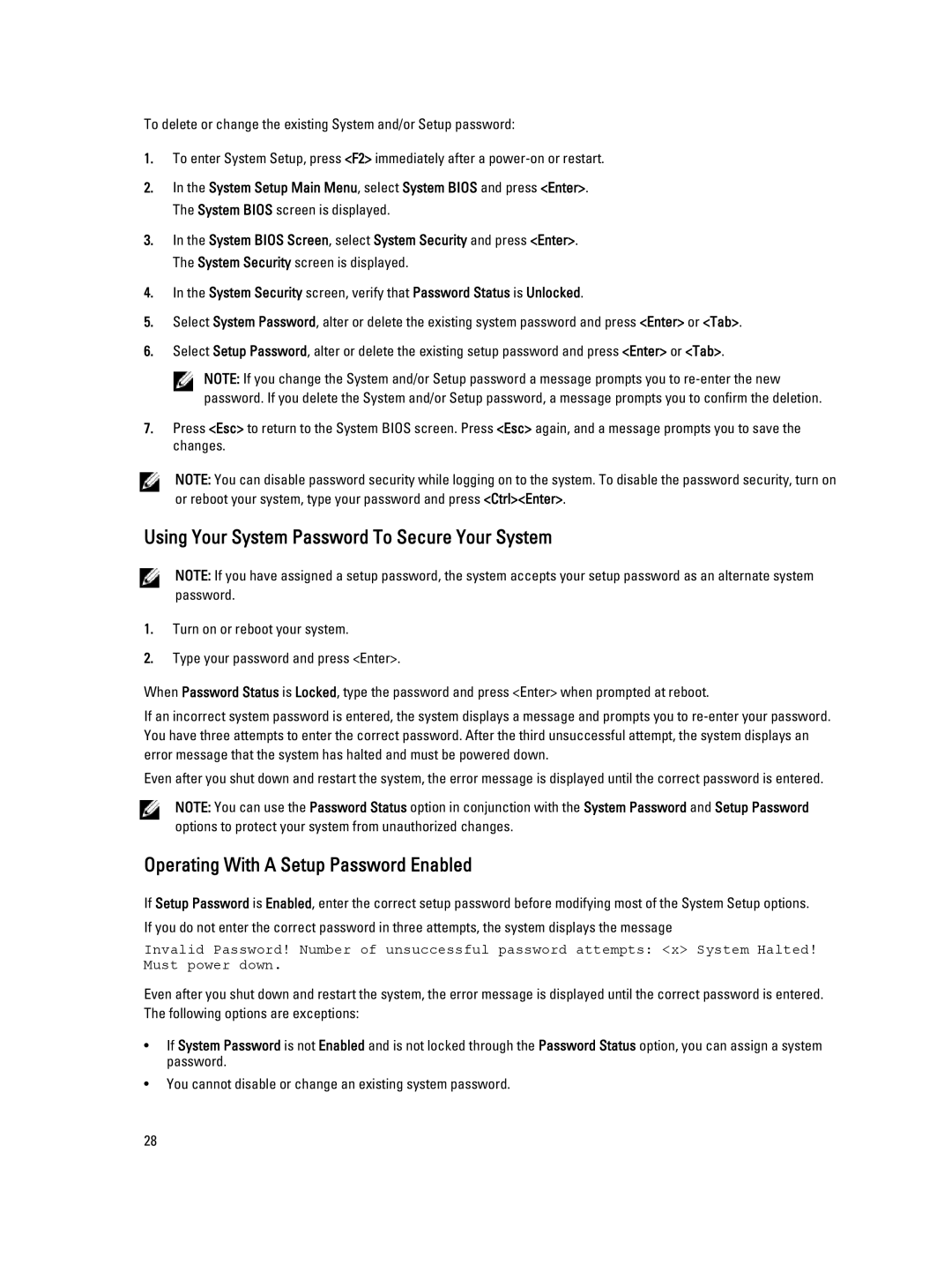 Dell R820 owner manual Using Your System Password To Secure Your System, Operating With a Setup Password Enabled 