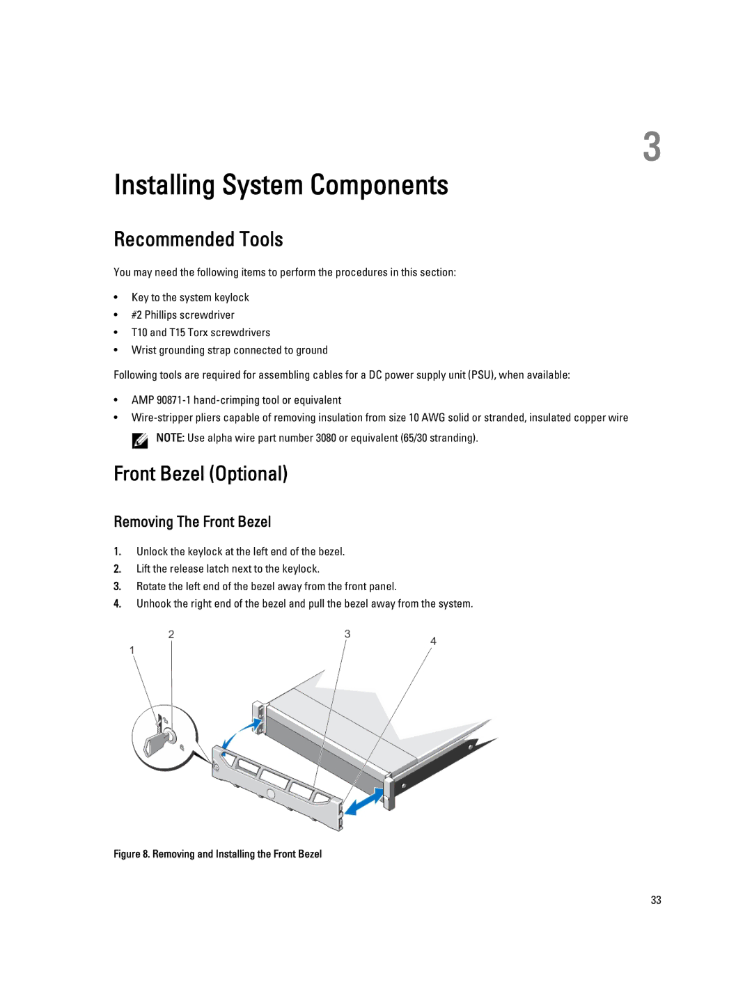 Dell R820 owner manual Recommended Tools, Front Bezel Optional, Removing The Front Bezel 