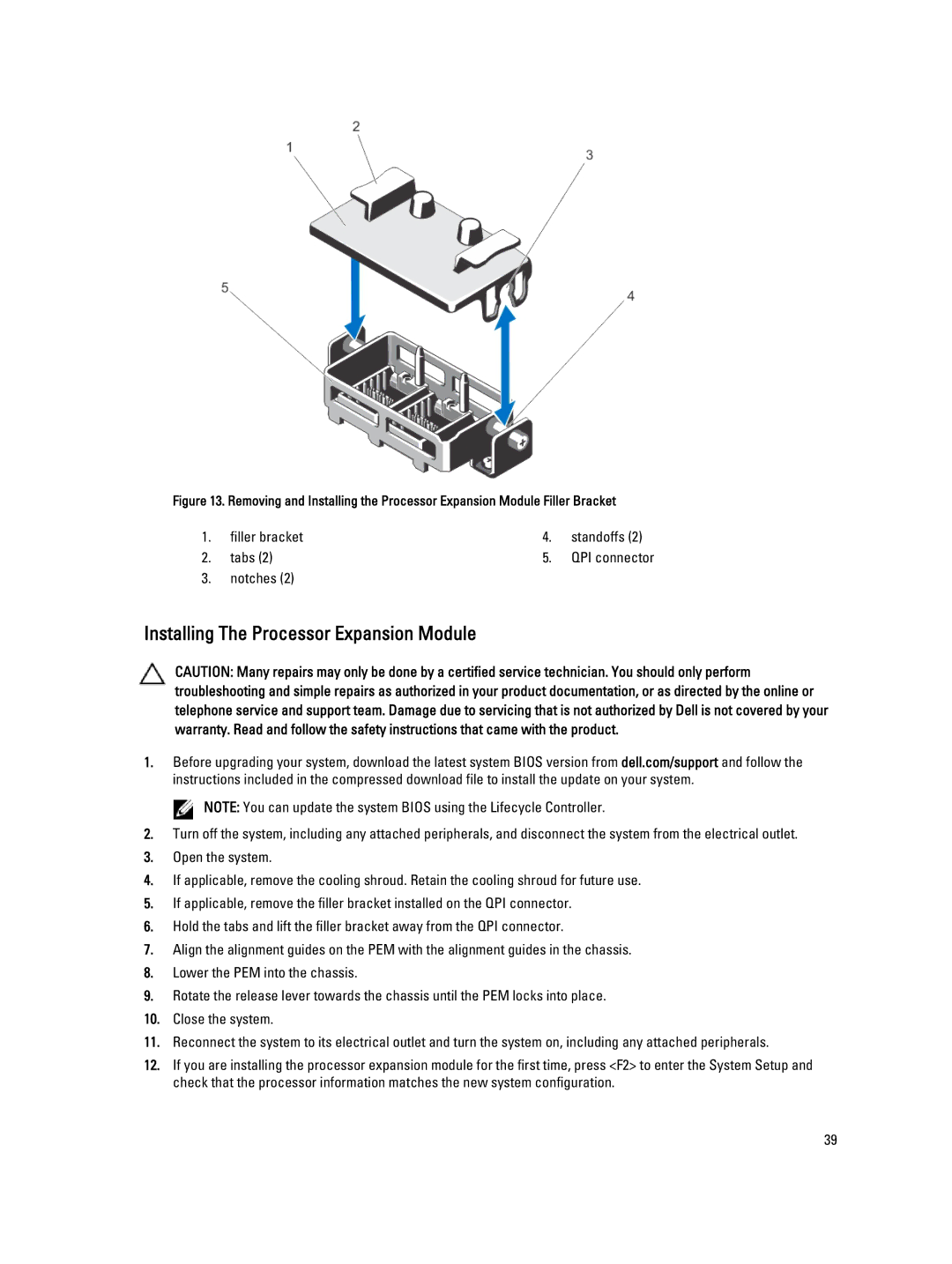 Dell R820 owner manual Installing The Processor Expansion Module, Filler bracket Standoffs Tabs, Notches 