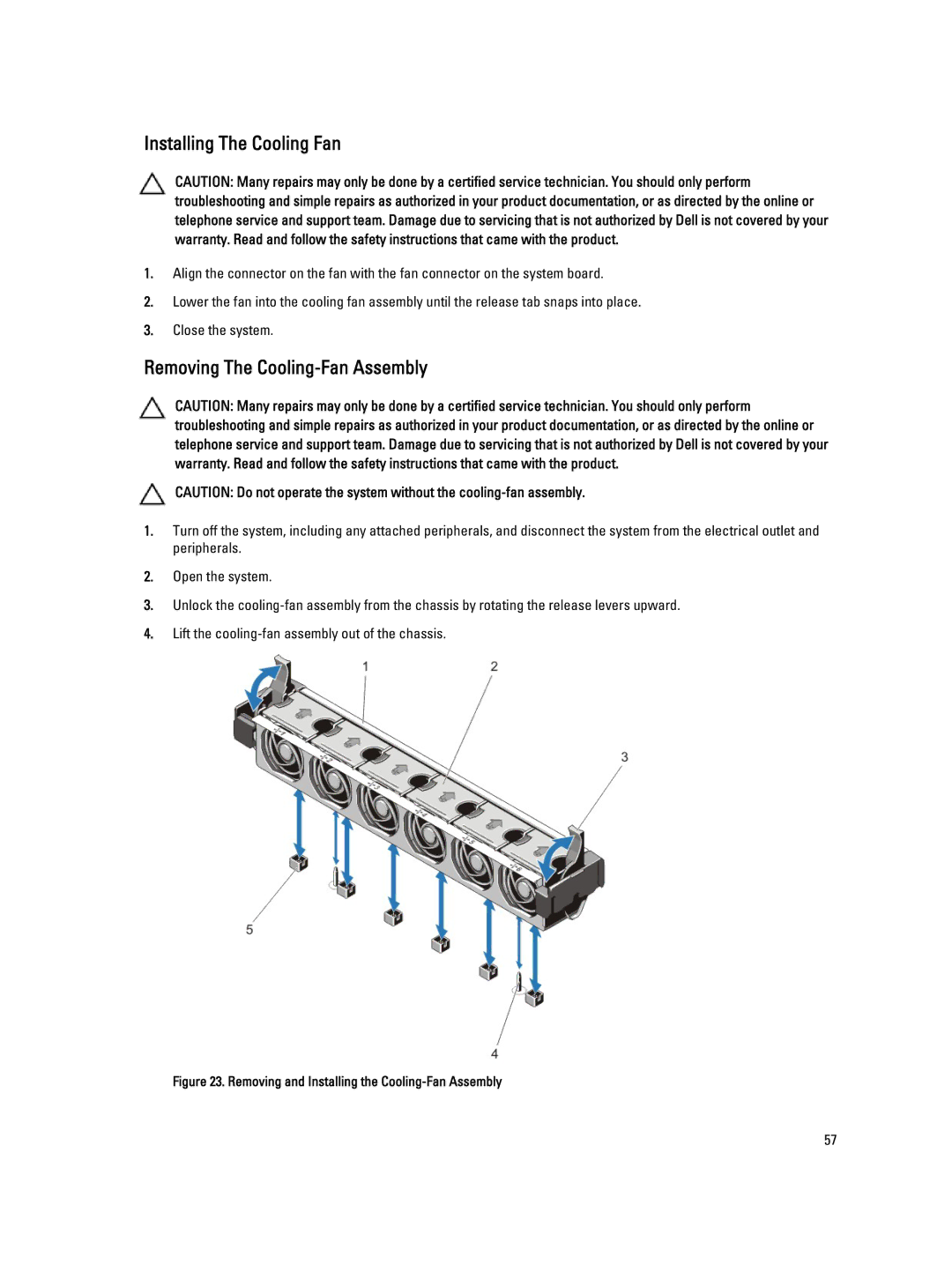 Dell R820 owner manual Installing The Cooling Fan, Removing The Cooling-Fan Assembly 