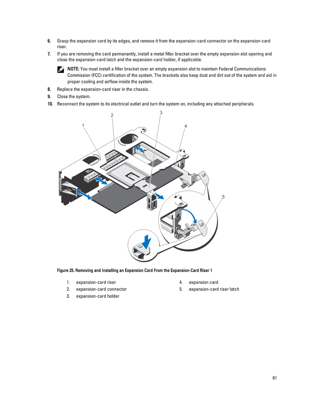 Dell R820 owner manual Expansion-card riser Expansion card Expansion-card connector, Expansion-card holder 