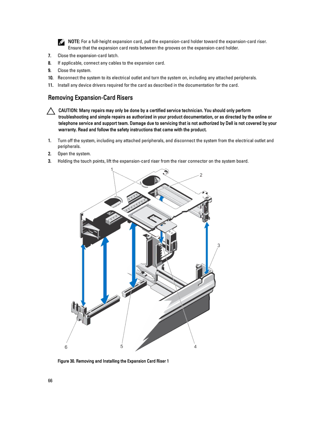 Dell R820 owner manual Removing Expansion-Card Risers, Removing and Installing the Expansion Card Riser 