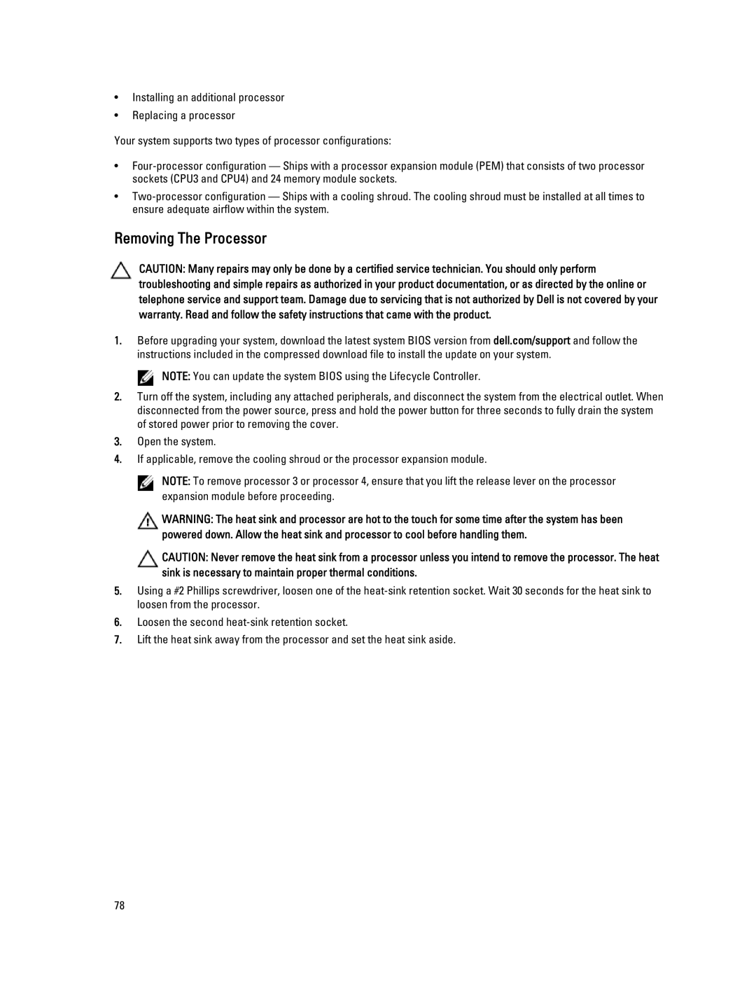 Dell R820 owner manual Removing The Processor 