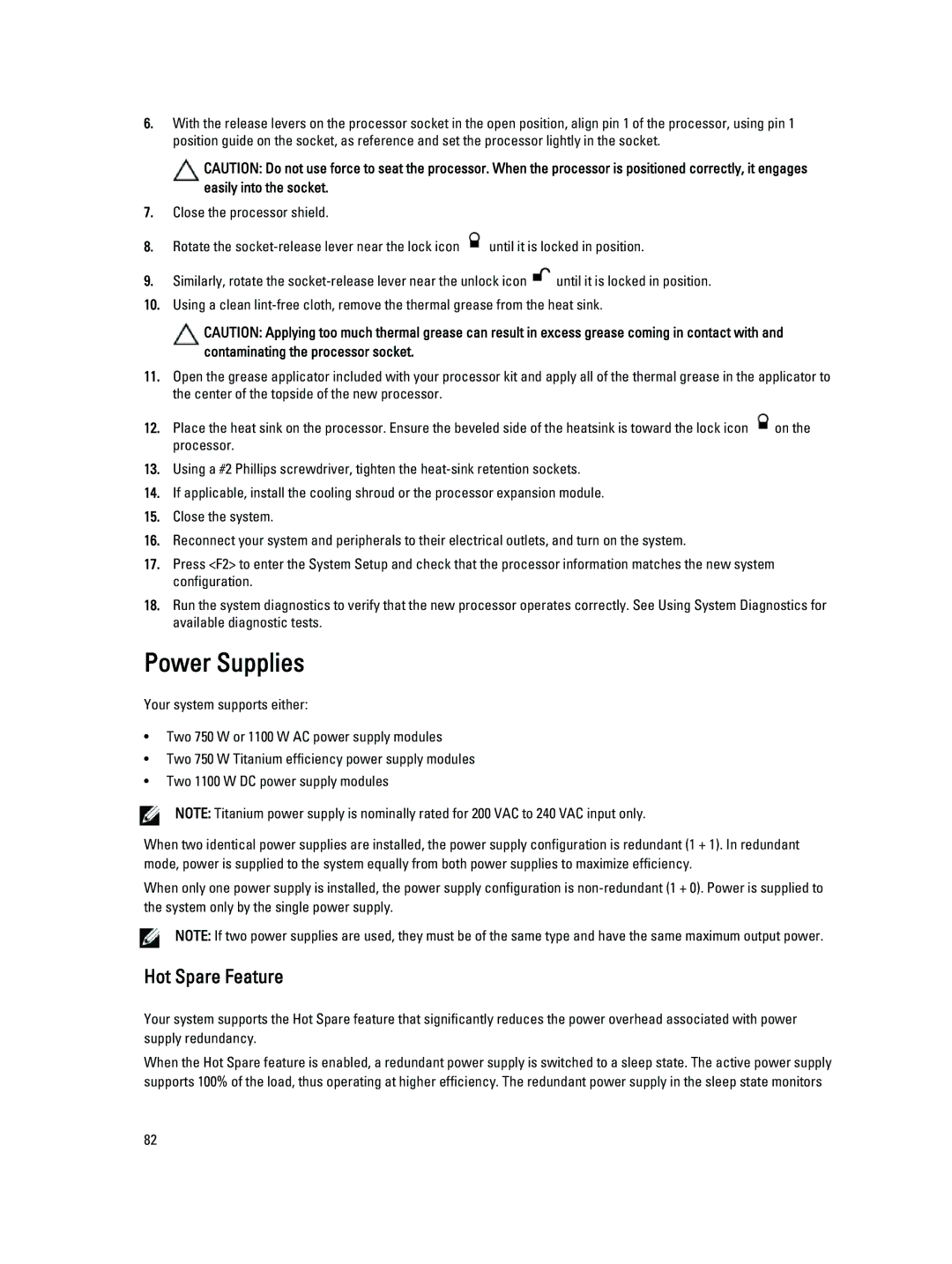 Dell R820 owner manual Power Supplies, Hot Spare Feature 