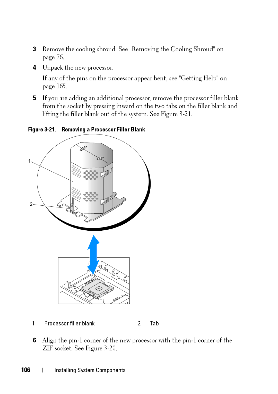 Dell R900 manual 106, Removing a Processor Filler Blank 