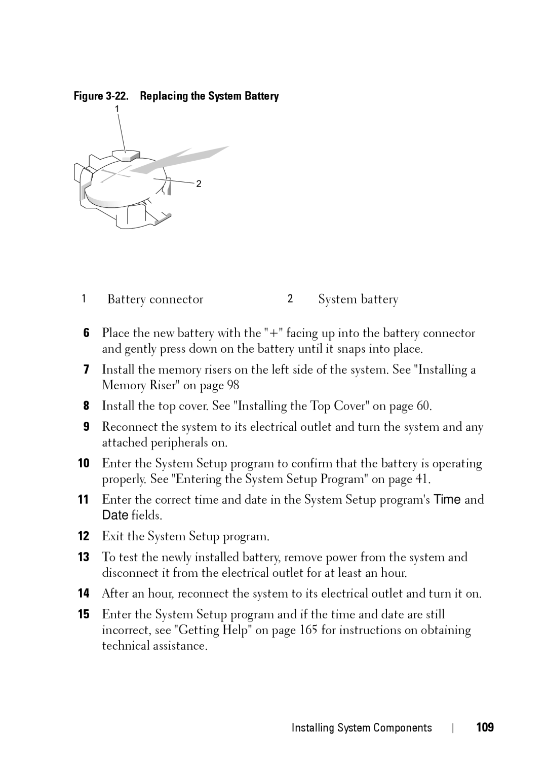 Dell R900 manual 109, Replacing the System Battery 