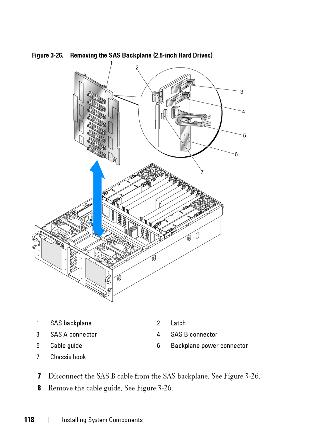 Dell R900 manual 118, Removing the SAS Backplane 2.5-inch Hard Drives 