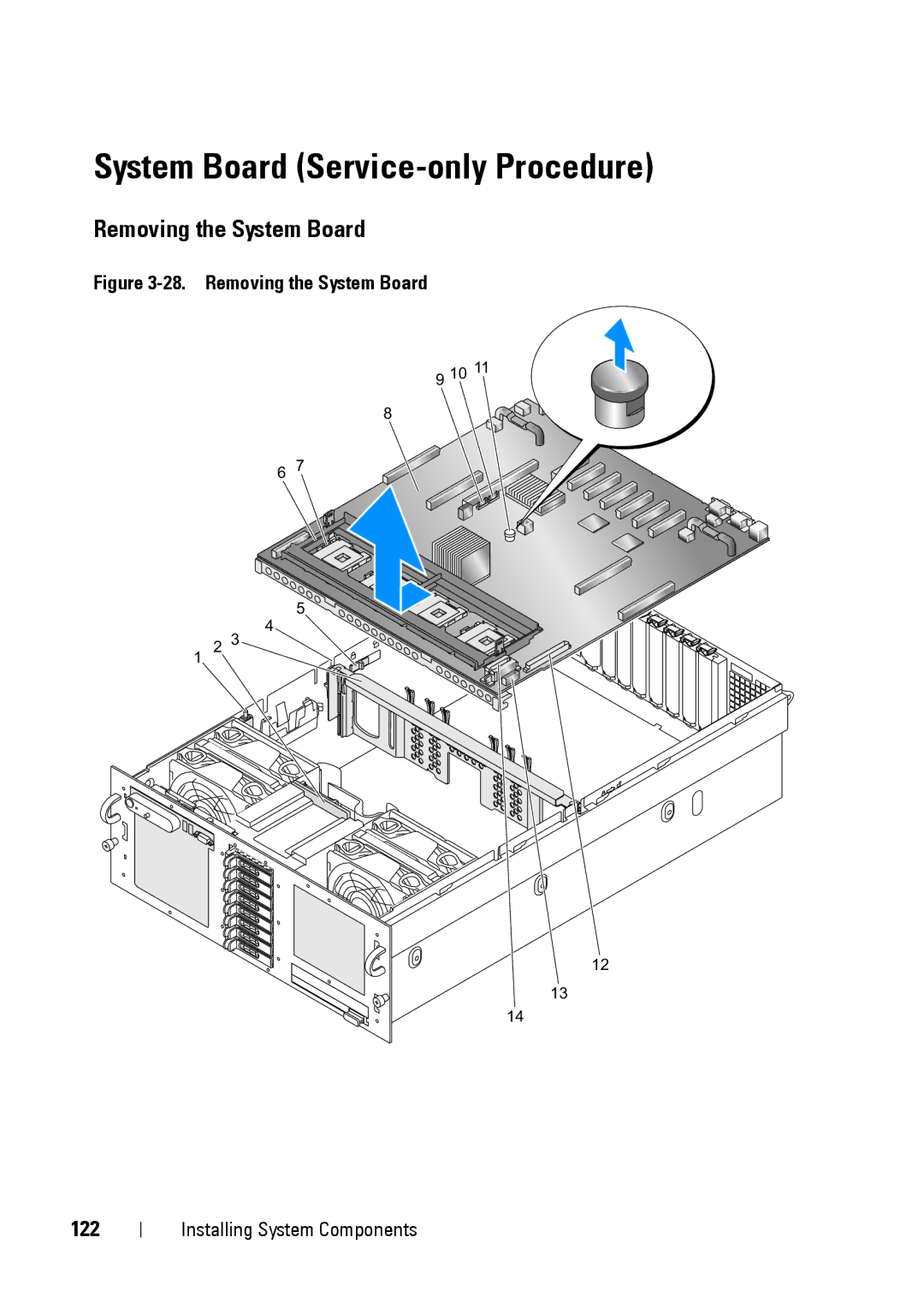 Dell R900 manual System Board Service-only Procedure, Removing the System Board, 122 