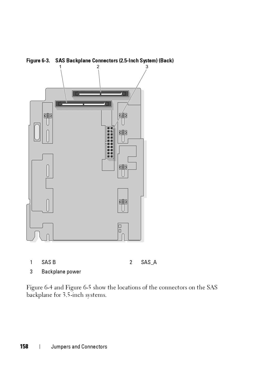 Dell R900 manual 158, SAS Backplane Connectors 2.5-Inch System Back 