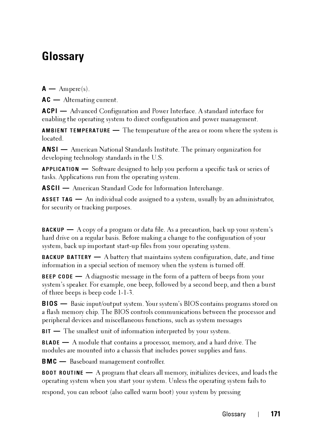 Dell R900 manual Glossary, 171 