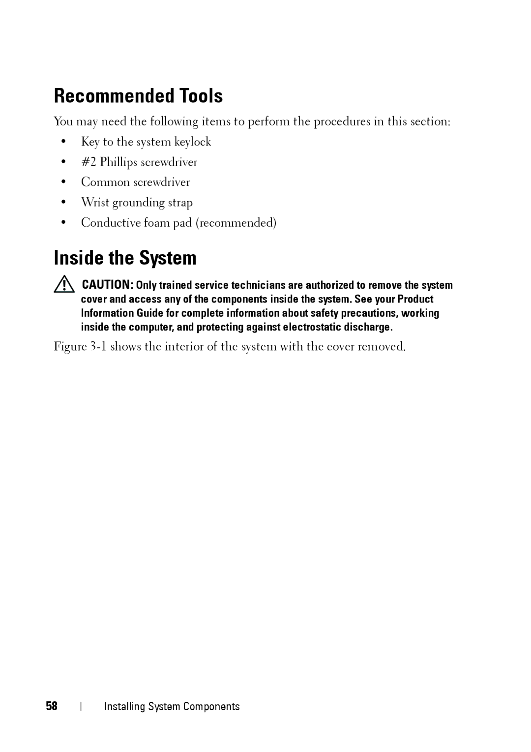 Dell R900 manual Recommended Tools, Inside the System 