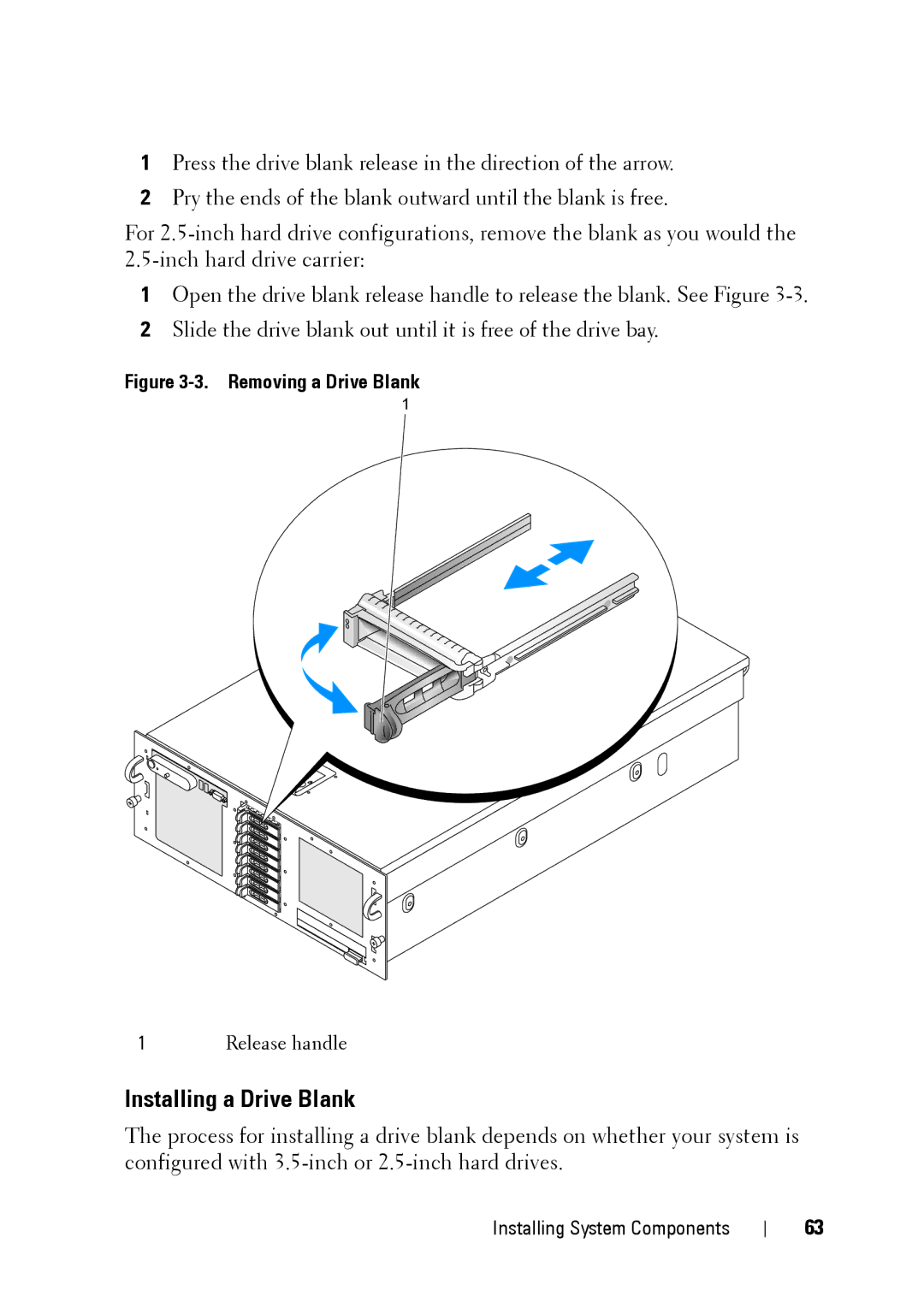 Dell R900 manual Installing a Drive Blank, Removing a Drive Blank 