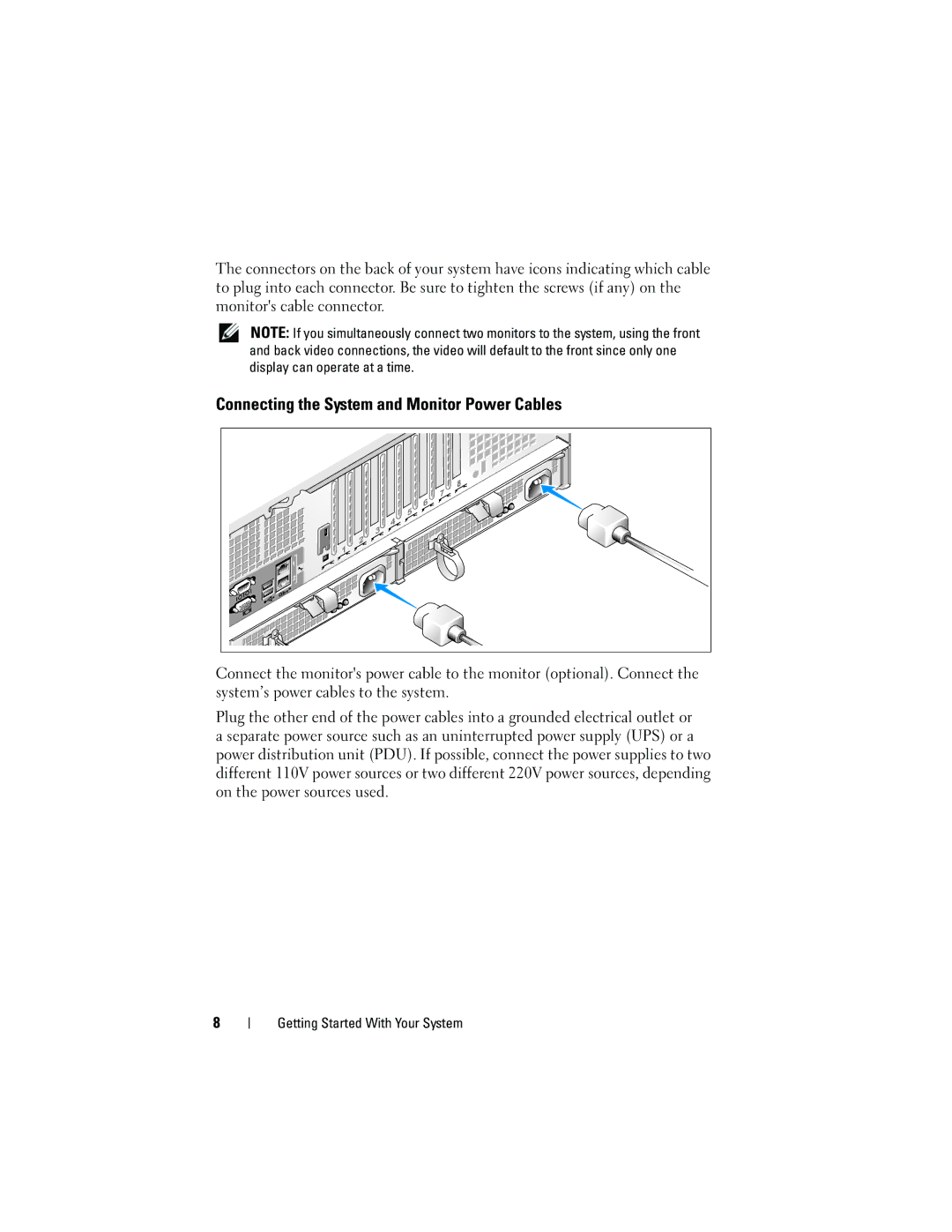 Dell R905 manual Connecting the System and Monitor Power Cables 