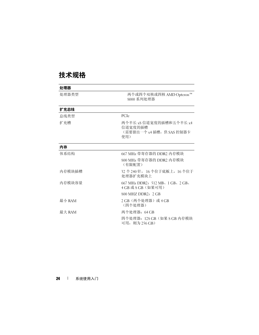 Dell R905 manual 技术规格 