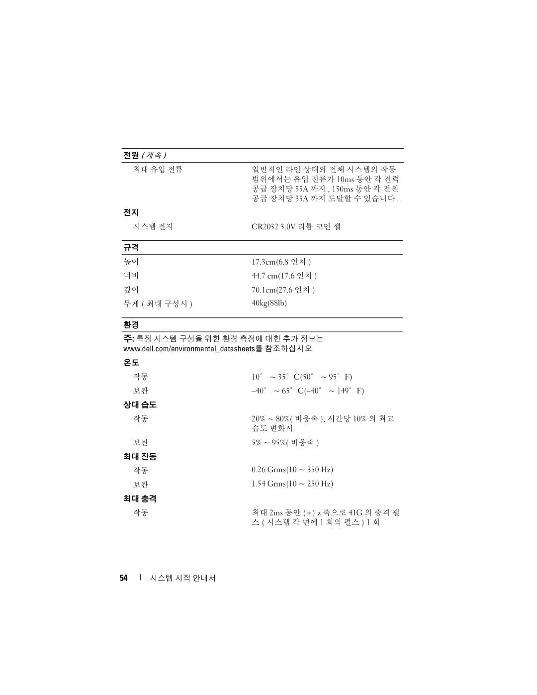 Dell R905 manual 무게 최대 구성시 