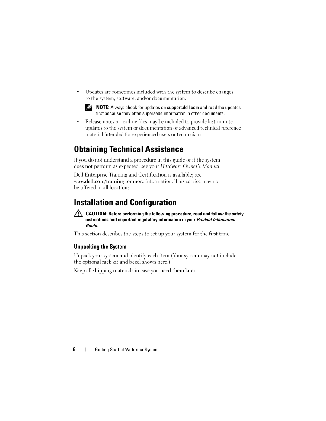 Dell R905 manual Unpacking the System 