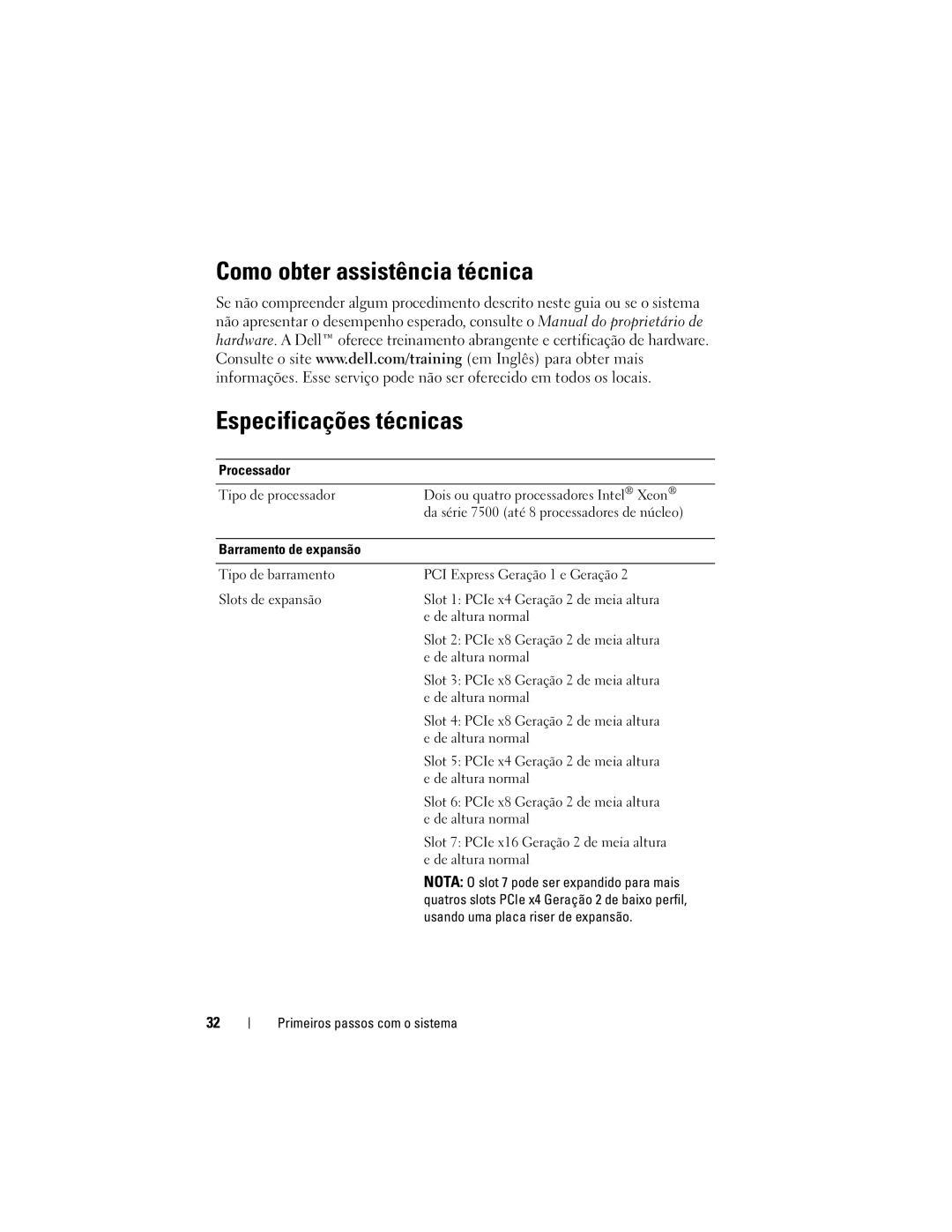 Dell R910 manual Como obter assistência técnica Especificações técnicas 