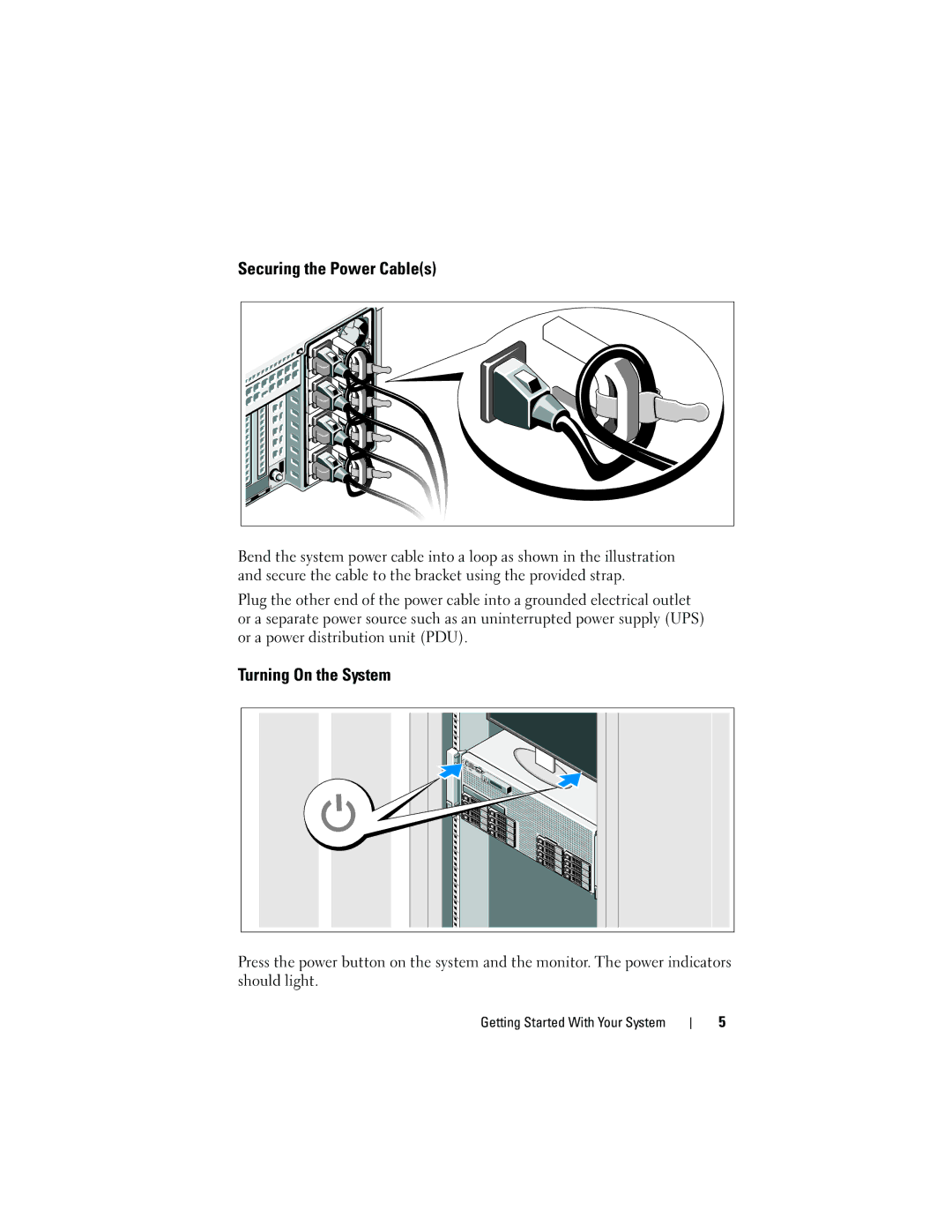 Dell R910 manual Securing the Power Cables, Turning On the System 