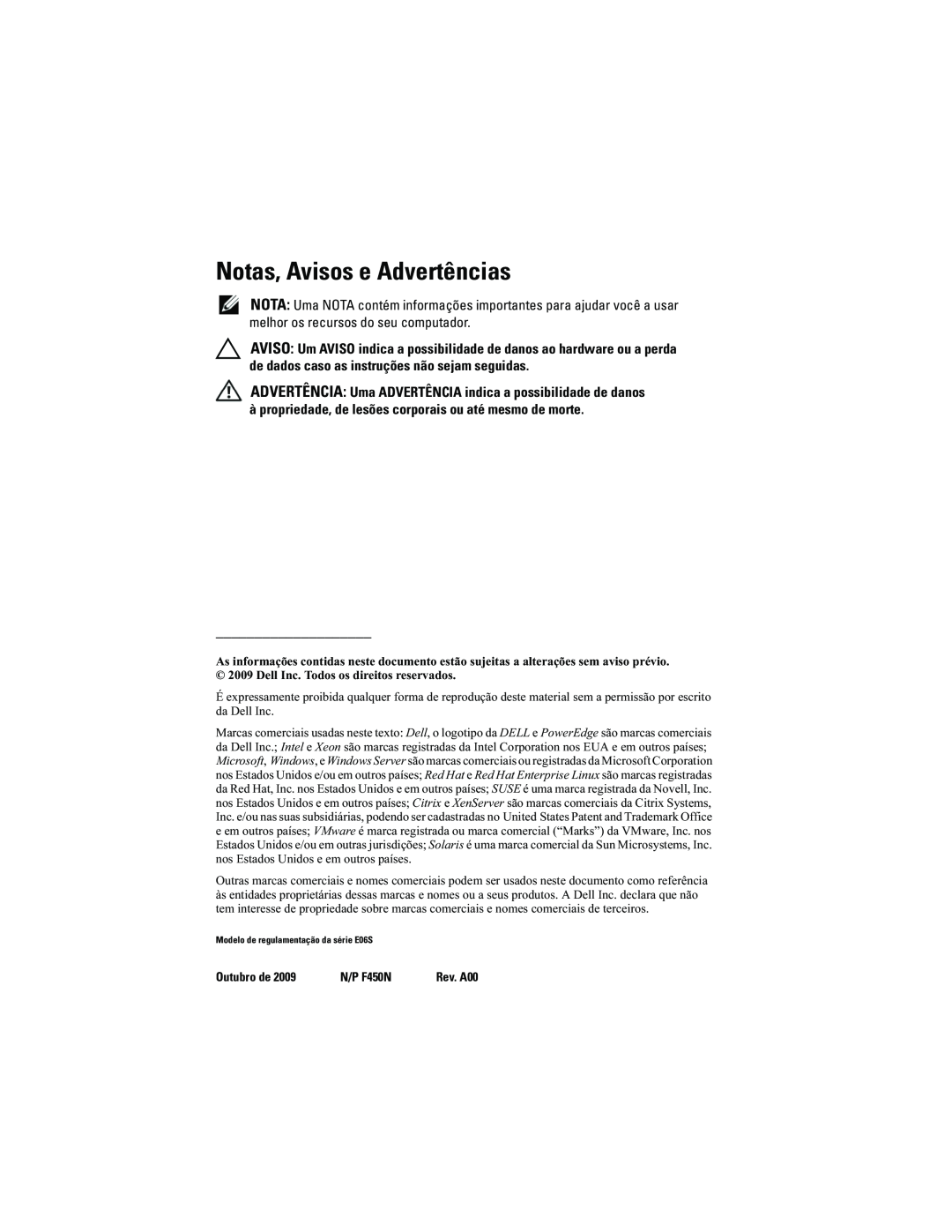 Dell R910 manual Notas, Avisos e Advertências 