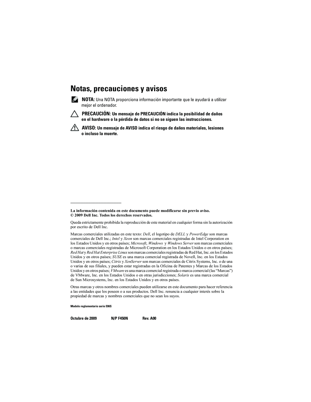 Dell R910 manual Notas, precauciones y avisos 