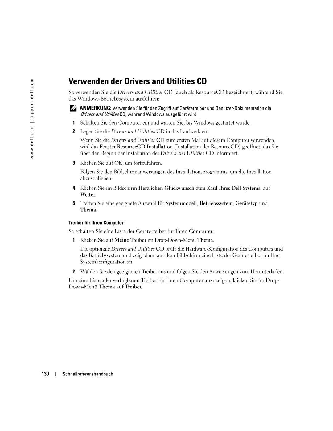 Dell R9730 manual Verwenden der Drivers and Utilities CD, 130 