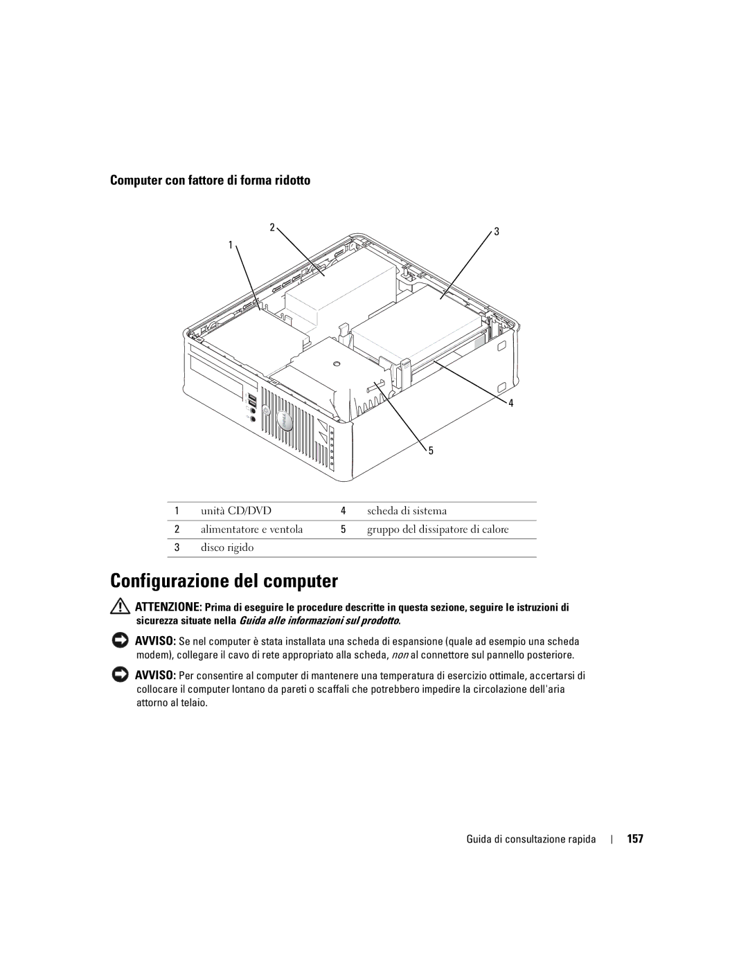 Dell R9730 manual Configurazione del computer, 157 