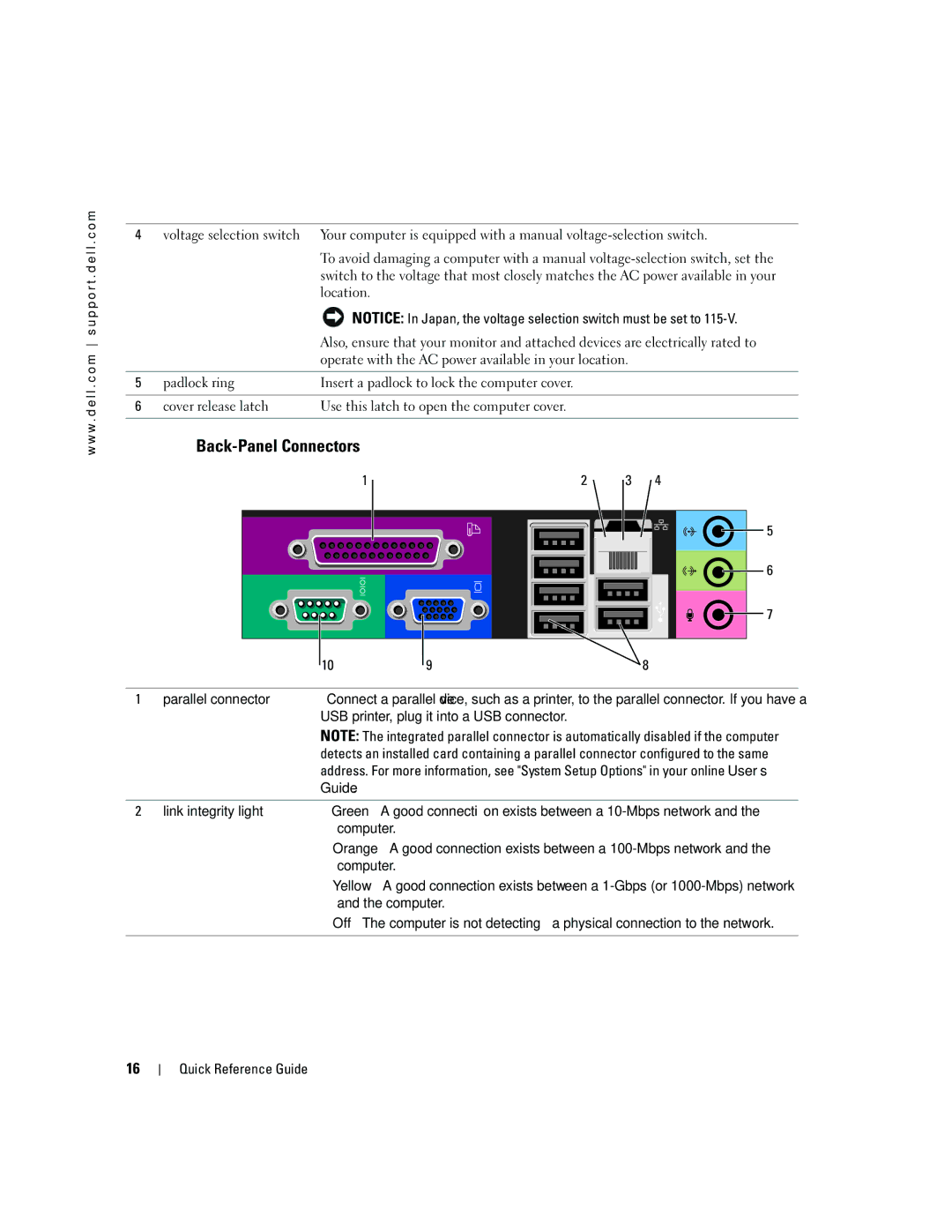 Dell R9730 manual Back-Panel Connectors, Parallel connector, USB printer, plug it into a USB connector 