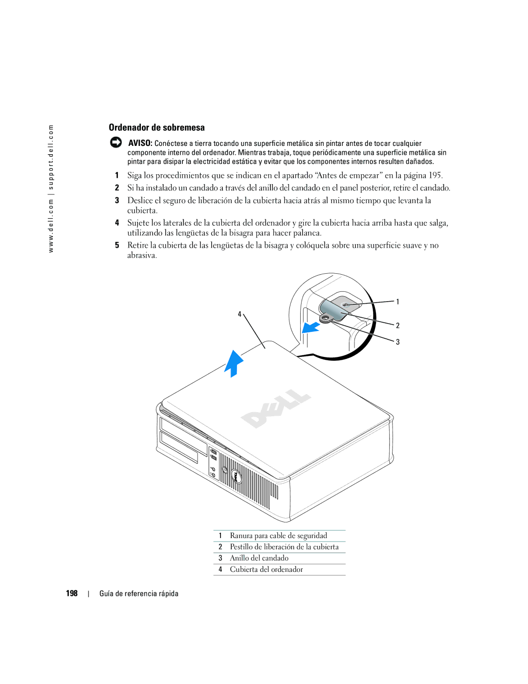 Dell R9730 manual Ordenador de sobremesa, 198 