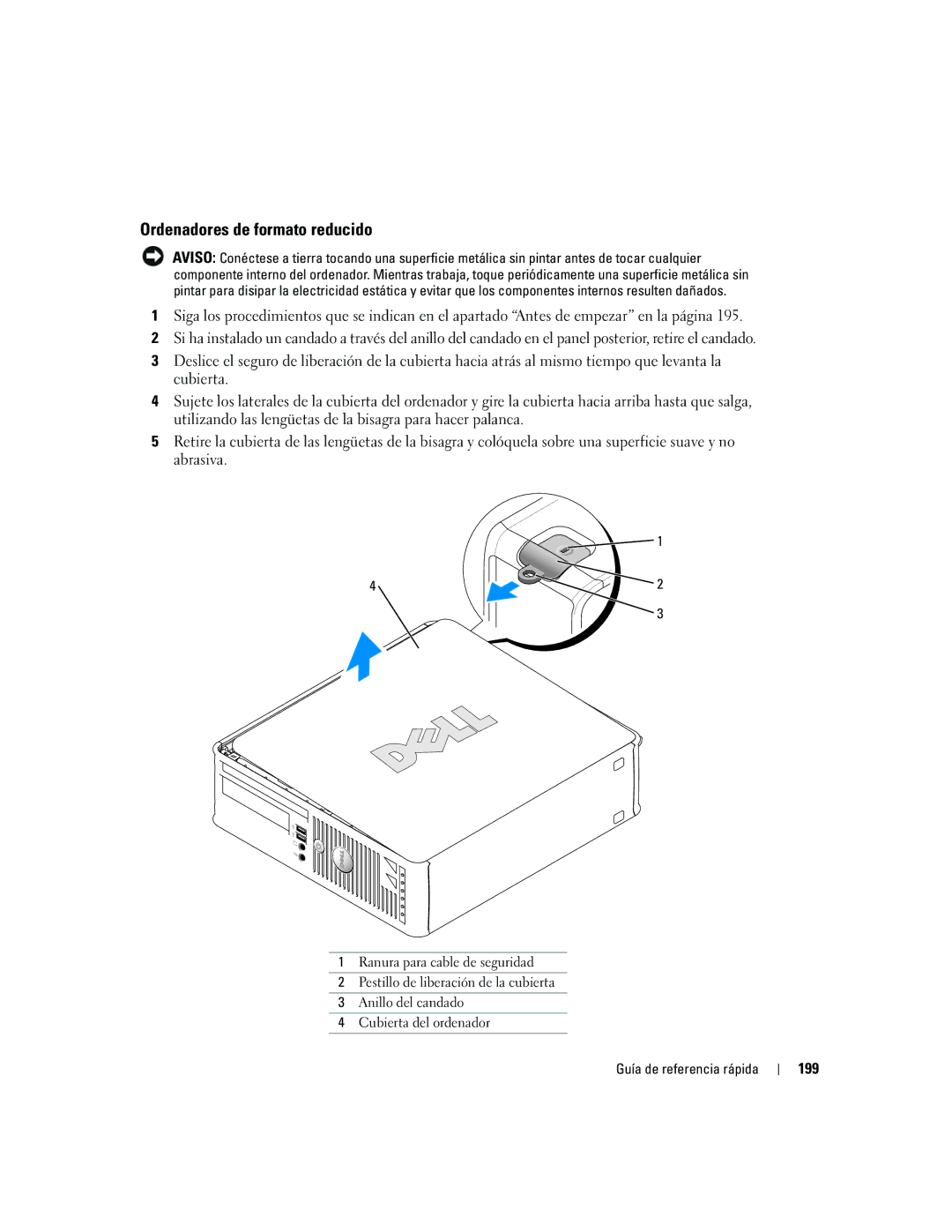 Dell R9730 manual Ordenadores de formato reducido, 199 