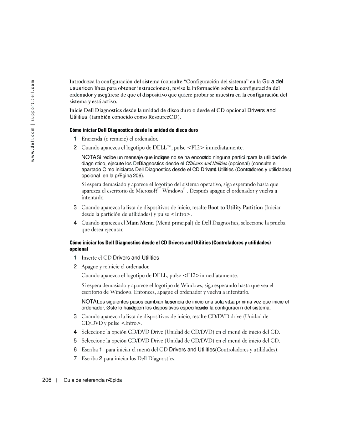 Dell R9730 manual Cómo iniciar Dell Diagnostics desde la unidad de disco duro, 206 