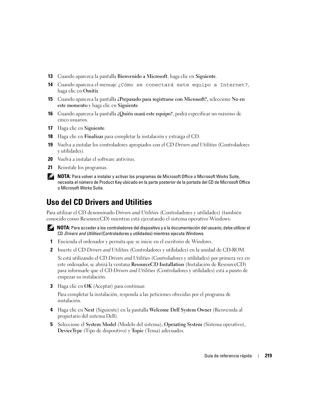 Dell R9730 manual Uso del CD Drivers and Utilities, 219 