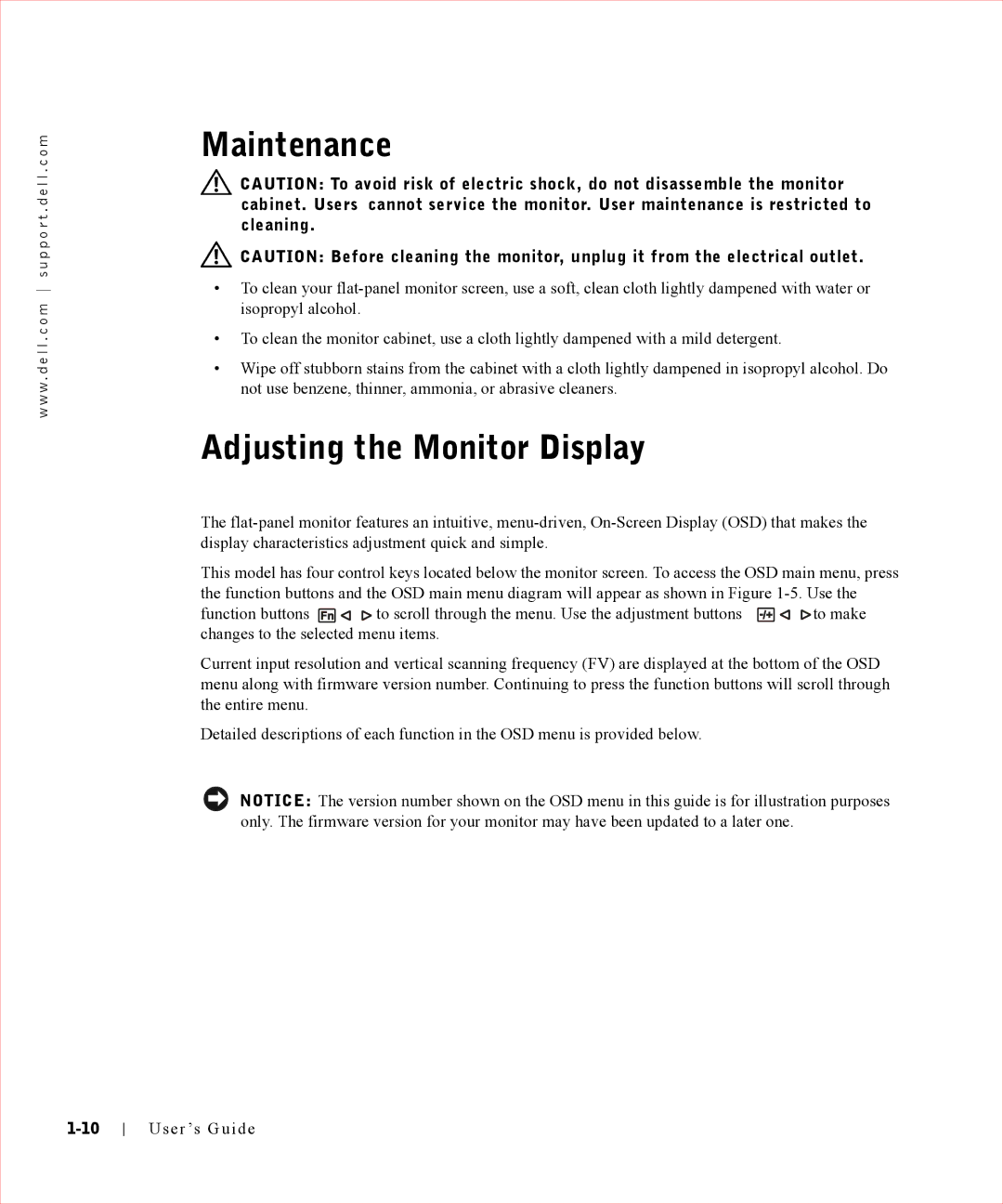 Dell Rack Console 17FP manual Maintenance, Adjusting the Monitor Display 