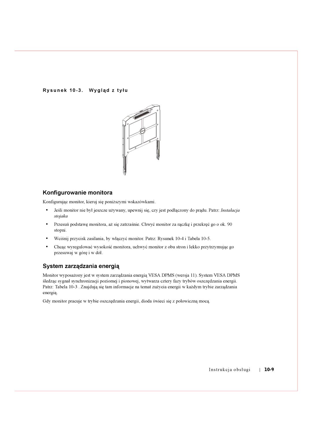 Dell Rack Console 17FP Konfigurowanie monitora, System zarządzania energią, S u n e k 1 0 3 . Wy g l ą d z t y ł u, 10-9 