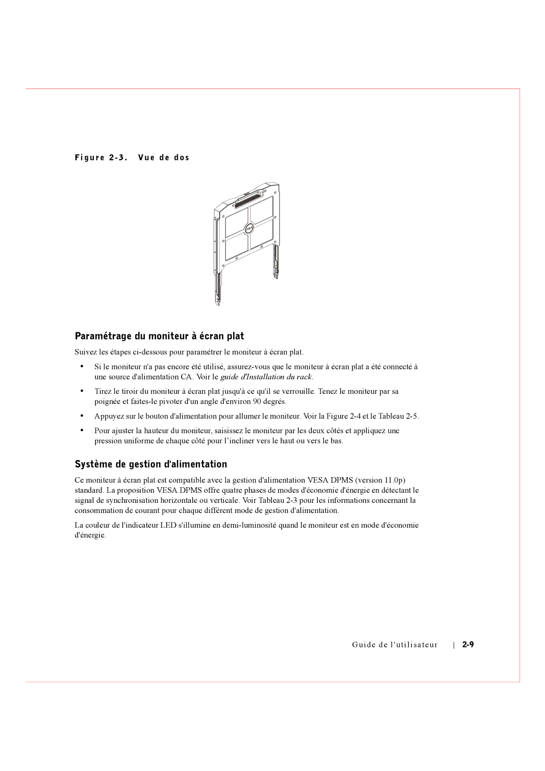 Dell Rack Console 17FP manual Paramétrage du moniteur à écran plat, Système de gestion dalimentation 