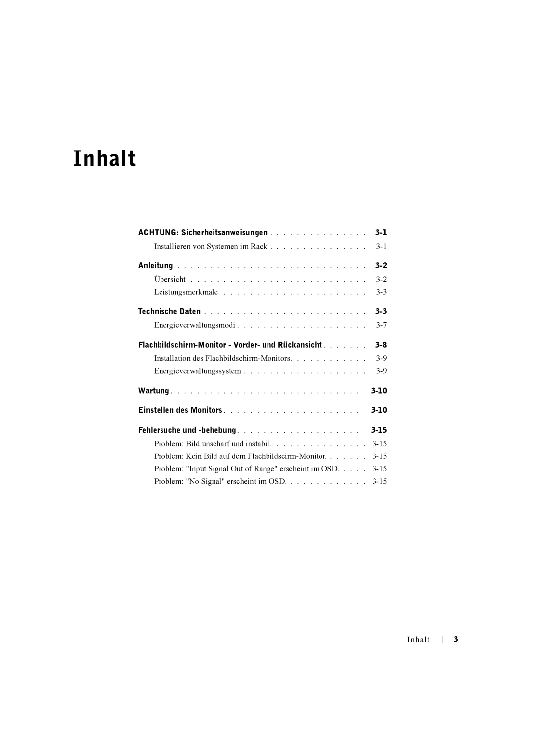 Dell Rack Console 17FP manual Achtung Sicherheitsanweisungen, Flachbildschirm-Monitor Vorder- und Rückansicht 