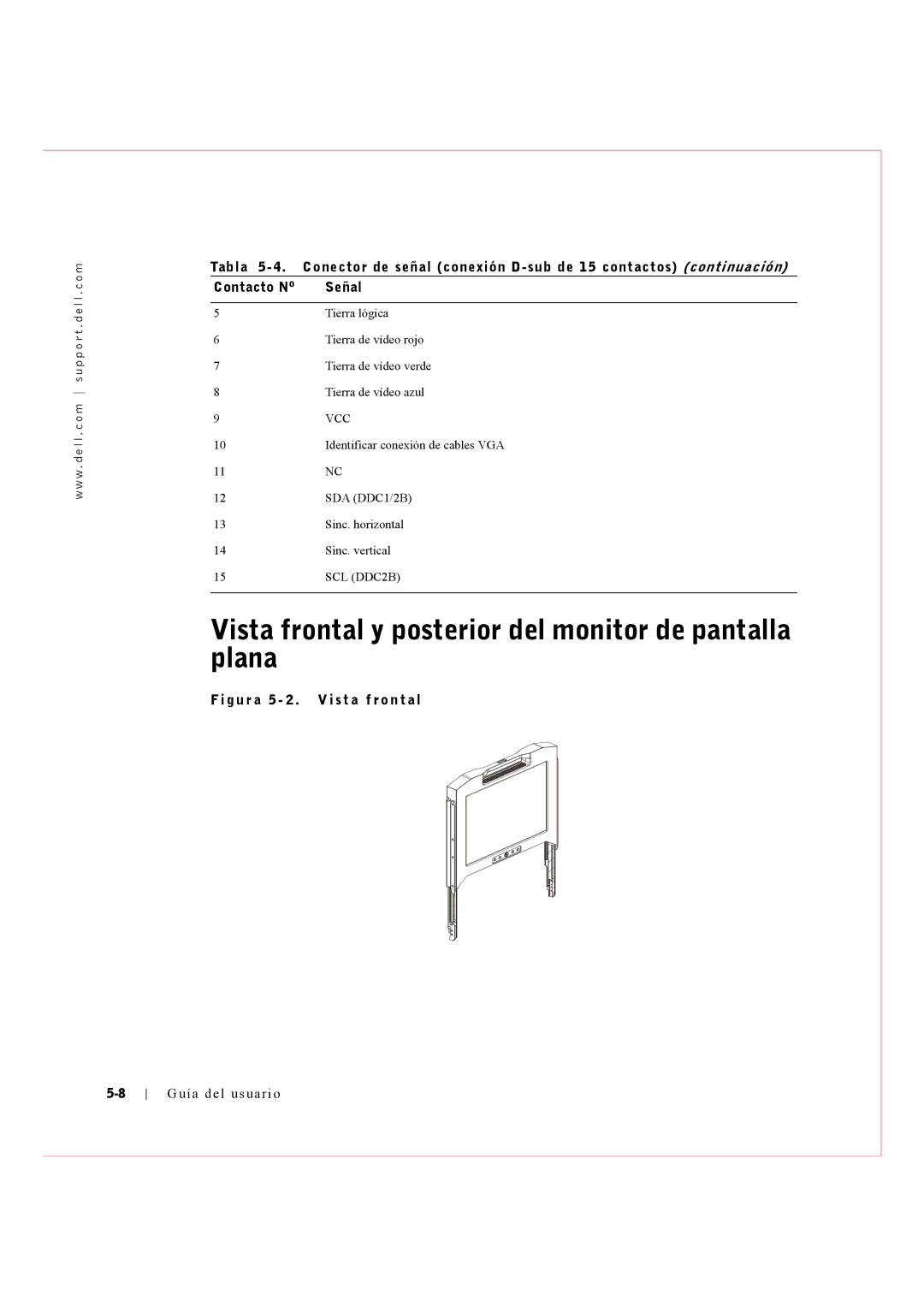 Dell Rack Console 17FP Vista frontal y posterior del monitor de pantalla plana, G u r a 5 2 . V i s t a f r o n t a l 