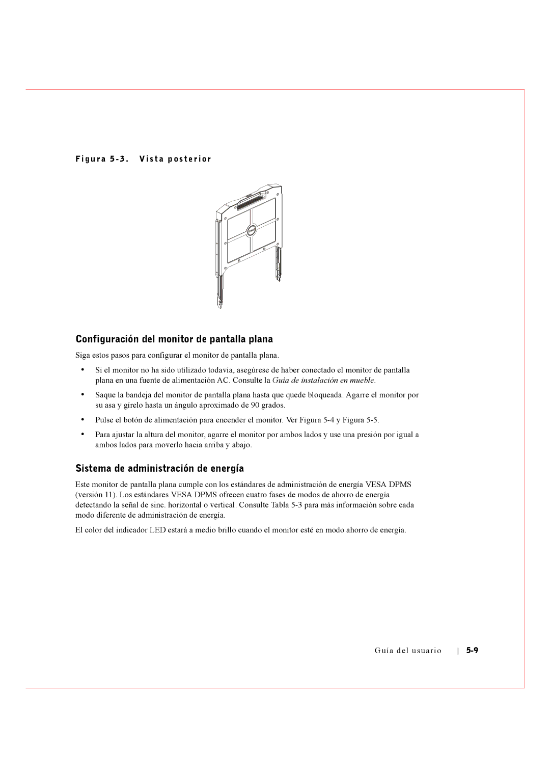 Dell Rack Console 17FP manual Configuración del monitor de pantalla plana, Sistema de administración de energía 