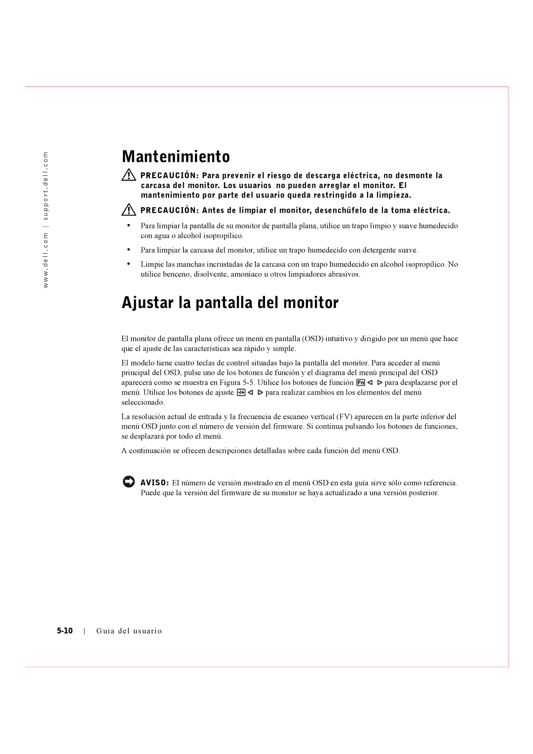 Dell Rack Console 17FP manual Mantenimiento, Ajustar la pantalla del monitor 